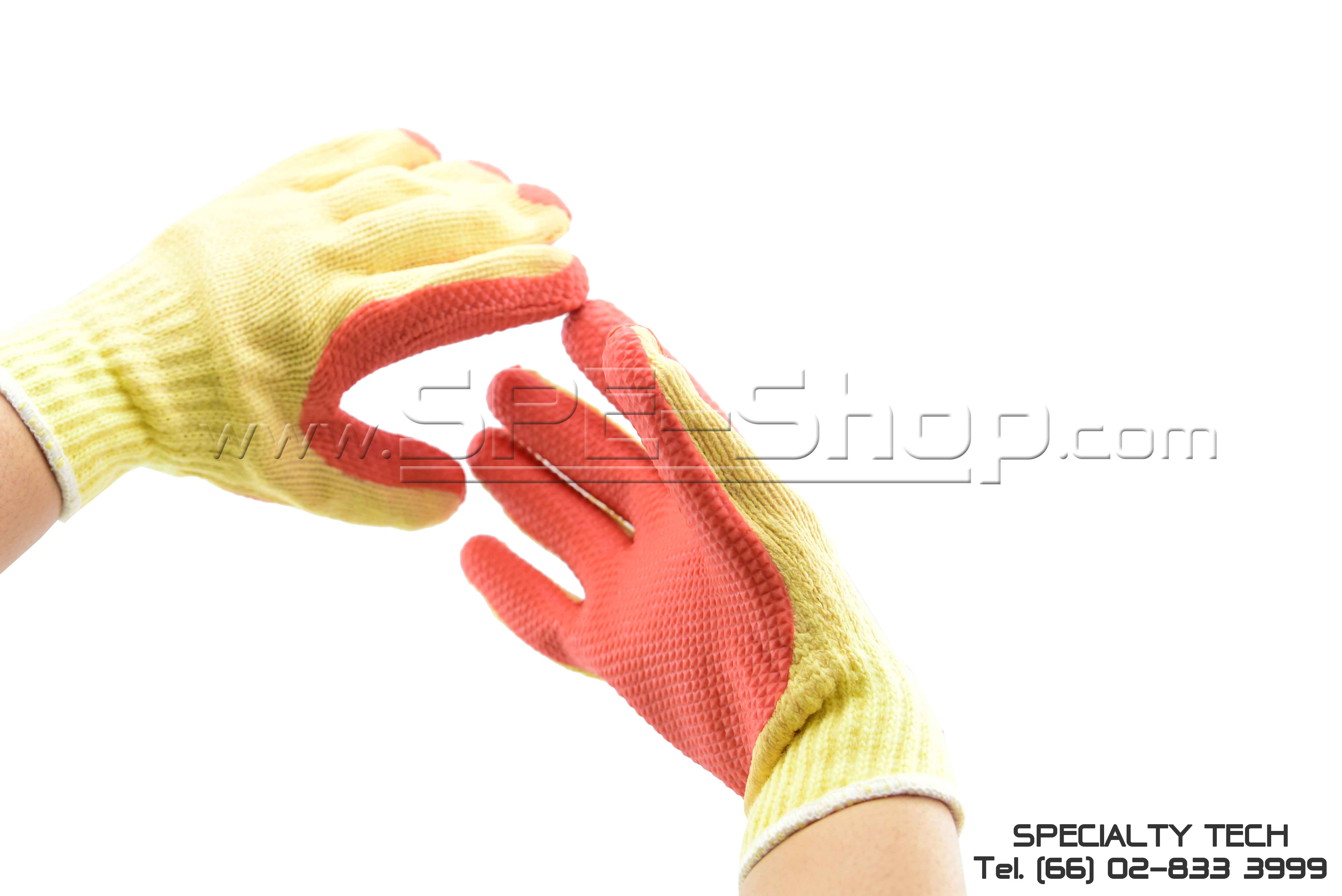 Solid Rubber Palm coated ถุงมือถักเซฟตี้เคลือบยาง 1.25 MM สีเหลืองเคลือบส้ม