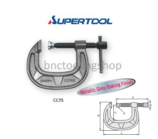 ปากกาตัวซีคอลึกแบบเหล็กเหนียว ช่วงแคลมป์ 75มิล,C-Clamp Heavy Duty Throat Type Clamp Range 75mm,Supertool,CC75E