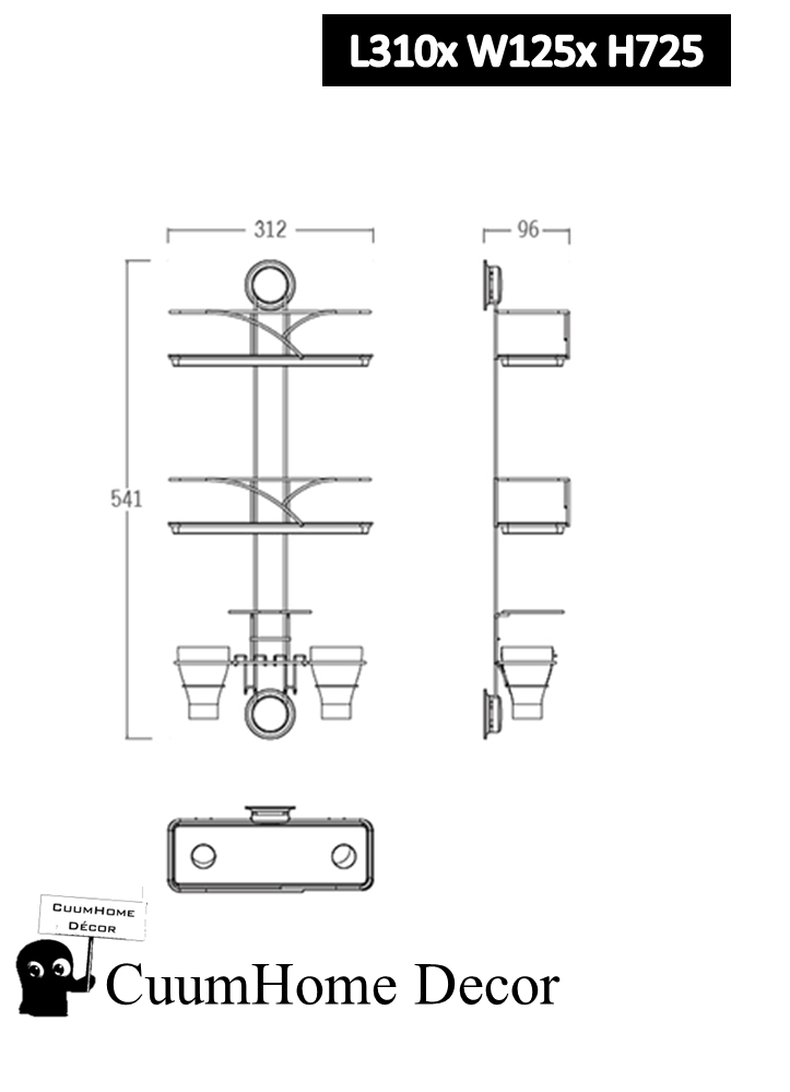 BR-26 - 3 in 1- ชั้นวางของ 2 ชั้น พร้อมแก้ว 2 ใบ และถาดวางสบู่ ไม่ต้องเจาะผนัง