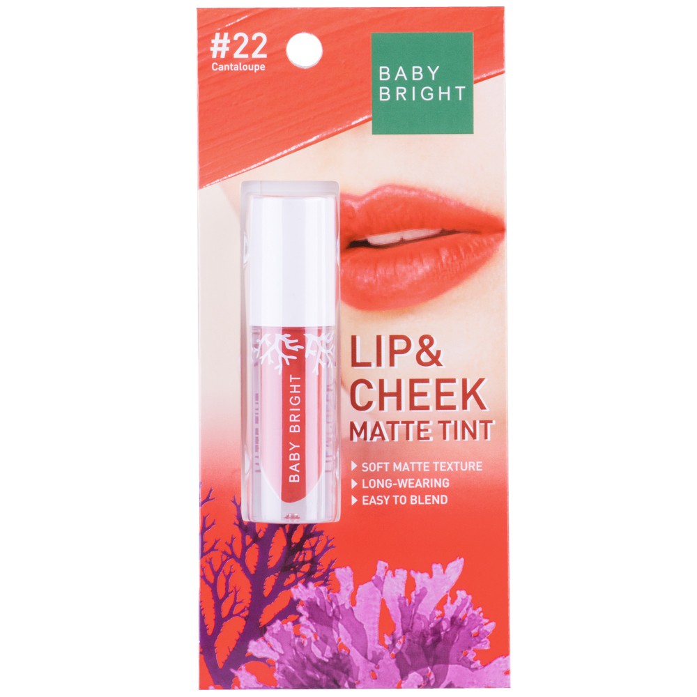 BABY BRIGHT LIP & CHEEK MATTE TINT 2.4G #22 Cantaloupe ลิปเบบี้ไบร์ท ลิปทิ้น ทิ้นท์ เนื้อแมท ใช้ได้ทั้งปากและแก้ม 2.4 กรัม สี 22 แคนตาลูป