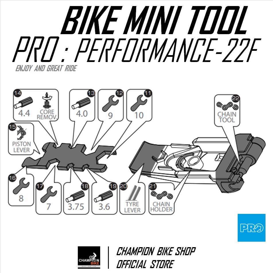 ชุดเครื่องมือพับ22ชิ้น PRO : PERFORMANCE 22F BIKE MINI TOOL + BIKE CHAIN TOOL