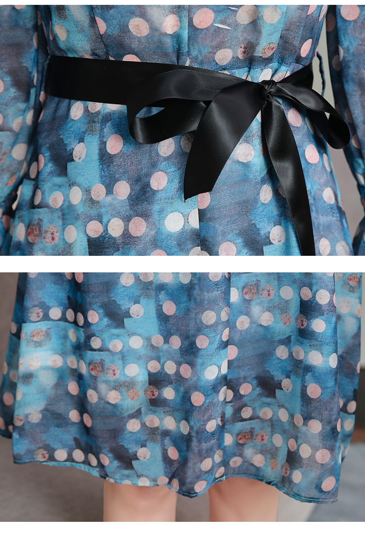 ชุดเดรสผ้าชีฟองเนื้อดี นิ่มลื่น พิมพ์ลายตามแบบโทนสีฟ้าน้ำเงิน ส่งฟรี ems