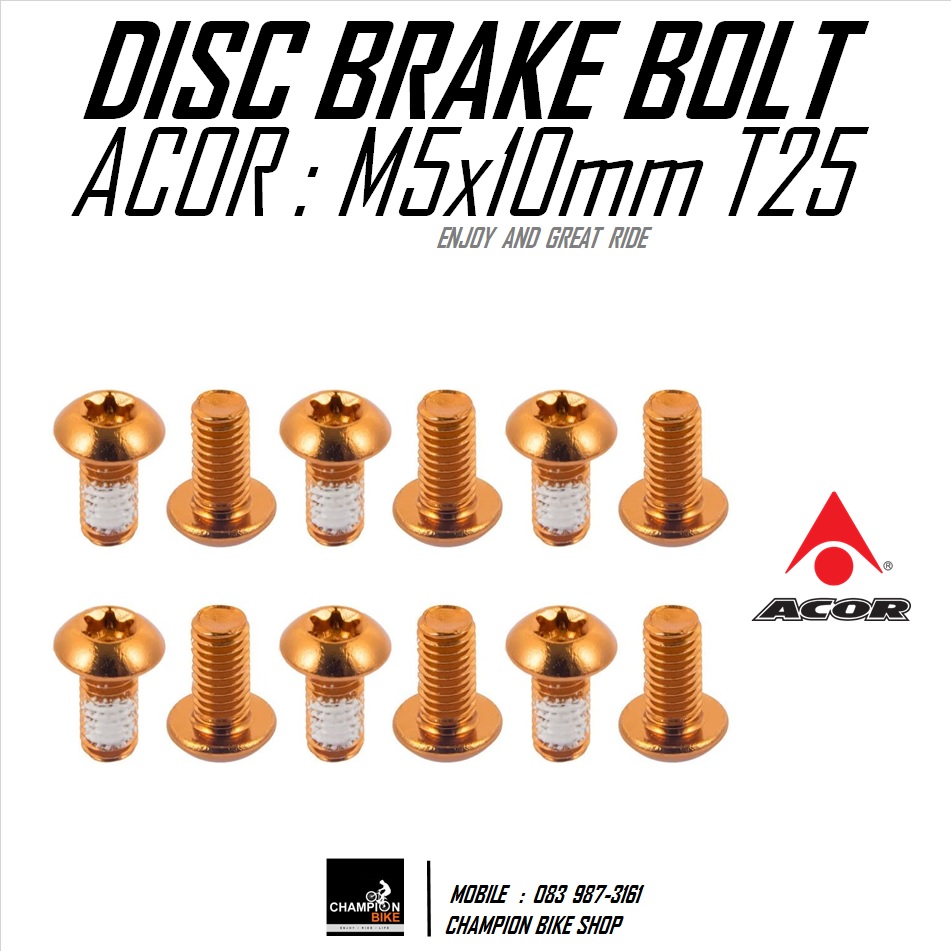 น็อตยึดใบดิส สีส้ม ACOR : DISC BRAKE BOLT SET M5x10mm. T25 ORANGE COLOR