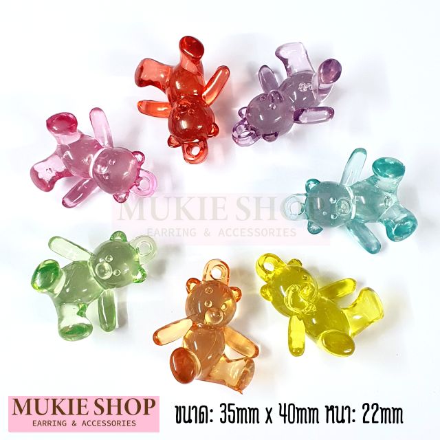 Mukie shop DIY จี้ ตัวห้อย เรซิ่น หมี หมู แบบใสคละสีน่ารัก แพ็ค 4,10 ชิ้น มุกี้ ช้อป