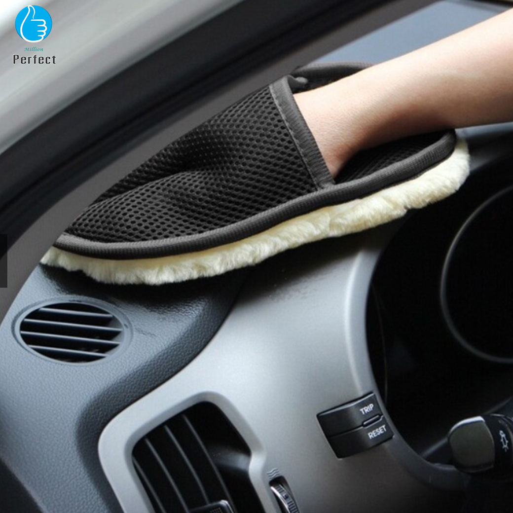 ถุงมือผ้าขนสัตว์เทียมคุณภาพสูง ถุงมือใช้ล้างรถ ขัดแว็กซ์ เช็ดเก็บฝุ่นภายในรถ รุ่น FW2