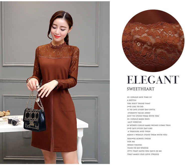 ชุดเดรสสีน้ำตาลแขนยาว ส่งฟรี ems