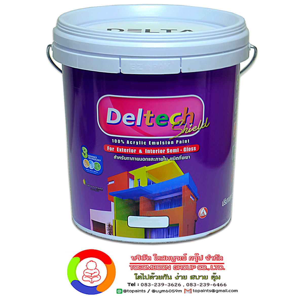 สีเดลเทค สีน้ำอะคริลิคกึ่งเงา สำหรับภายในและภายนอก Deltech 100% Acrylic Emulsion Paint For Exterior&Interior Semi-Gloss