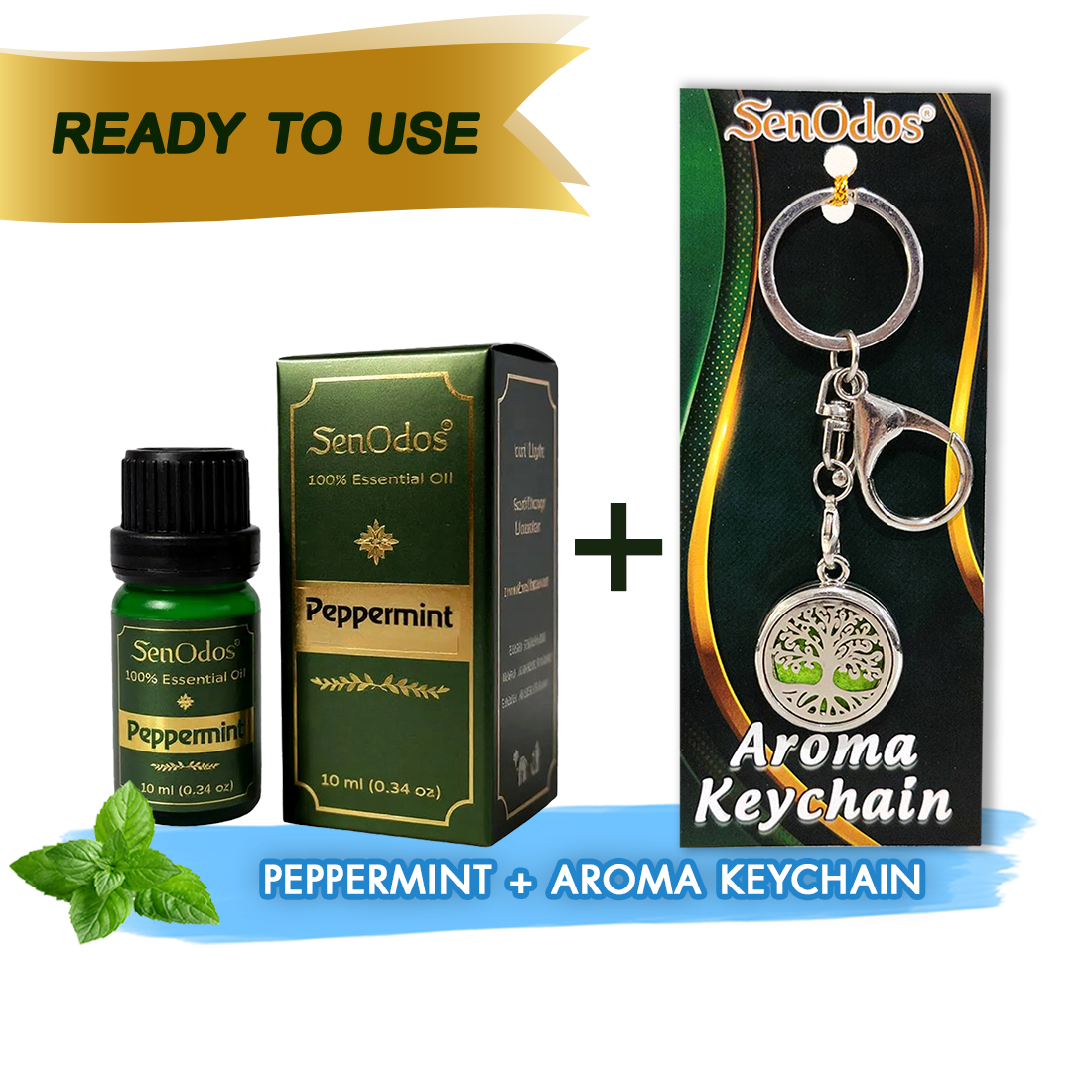 SenOdos น้ำมันหอมระเหยแท้ กลิ่นเปบเปอร์มิ้นต์ 10ml. Peppermint Pure Essential Oils + น้ำหอมพกพา น้ำหอมในรถ พวงกุญแจน้ำหอม (Aroma Keychain / Car Perfume Keyring) ที่ห้อยกระเป๋า ที่ห้อยพวงกุญแจ
