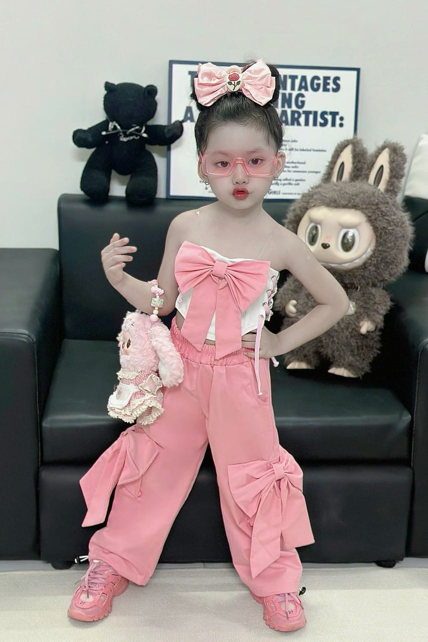 🔥พร้อมส่ง C8.03/2 Set สายฝอ โบว์ใหญ่ สีชมพู แม่/ลูก