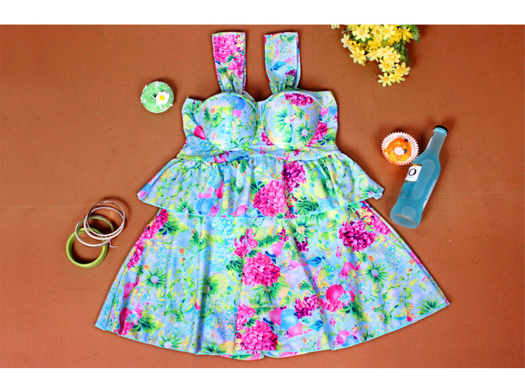 ชุดว่ายน้ำวันพีชโทนสีฟ้า ลายดอกไม้สวยสดใส หวานปนเซ็กซี่ ส่งฟรี ems