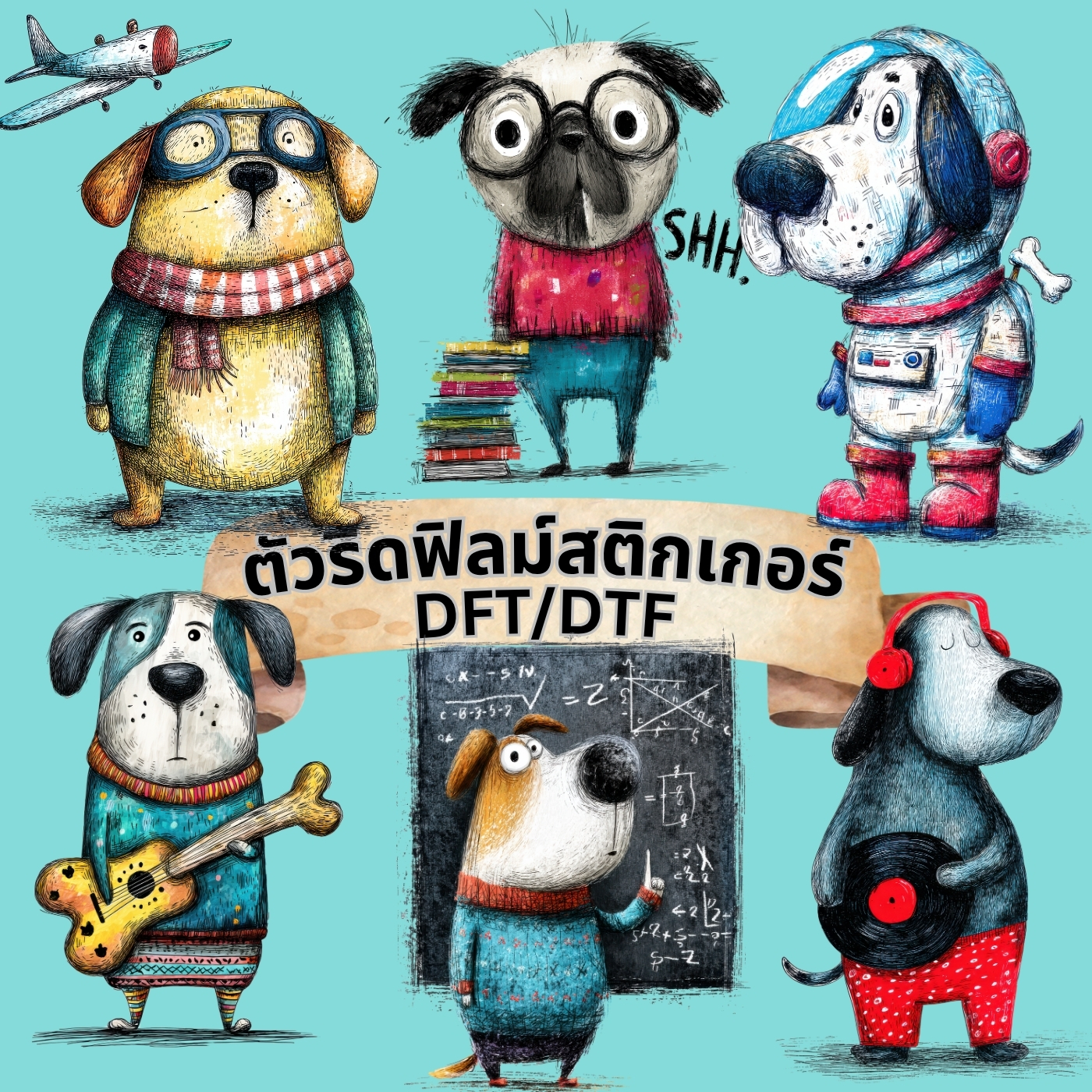 ตัวรีดติดเสื้อ หมา การ์ตูน น่ารัก ฟิลม์รีดร้อน พิมพ์ลาย สกรีนลาย ฟิลม์ DFT DTF