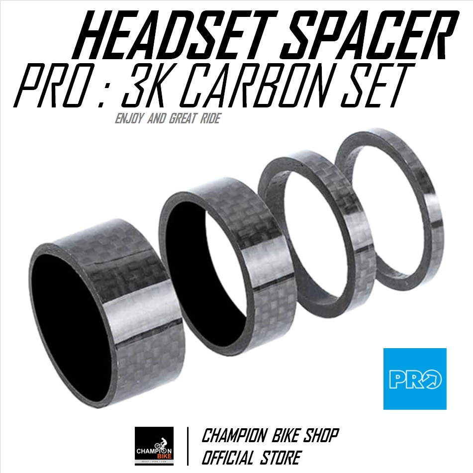 แหวนรองคอคาร์บอน PRO : 3K CARBON HEADSET SPACER SET 1-1/8" สีคาร์บอนเงา