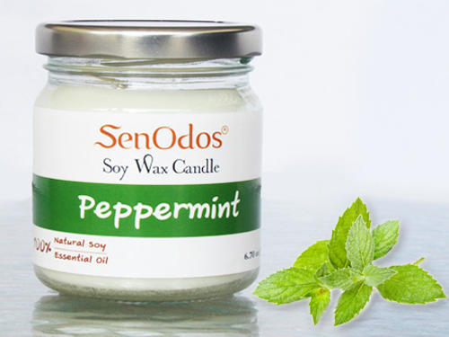 SenOdos เทียนหอม อโรม่า เทียนหอมสปา Peppermint Scented Soy Candle Aroma 190 g. -กลิ่นเปปเปอร์มินต์แท้