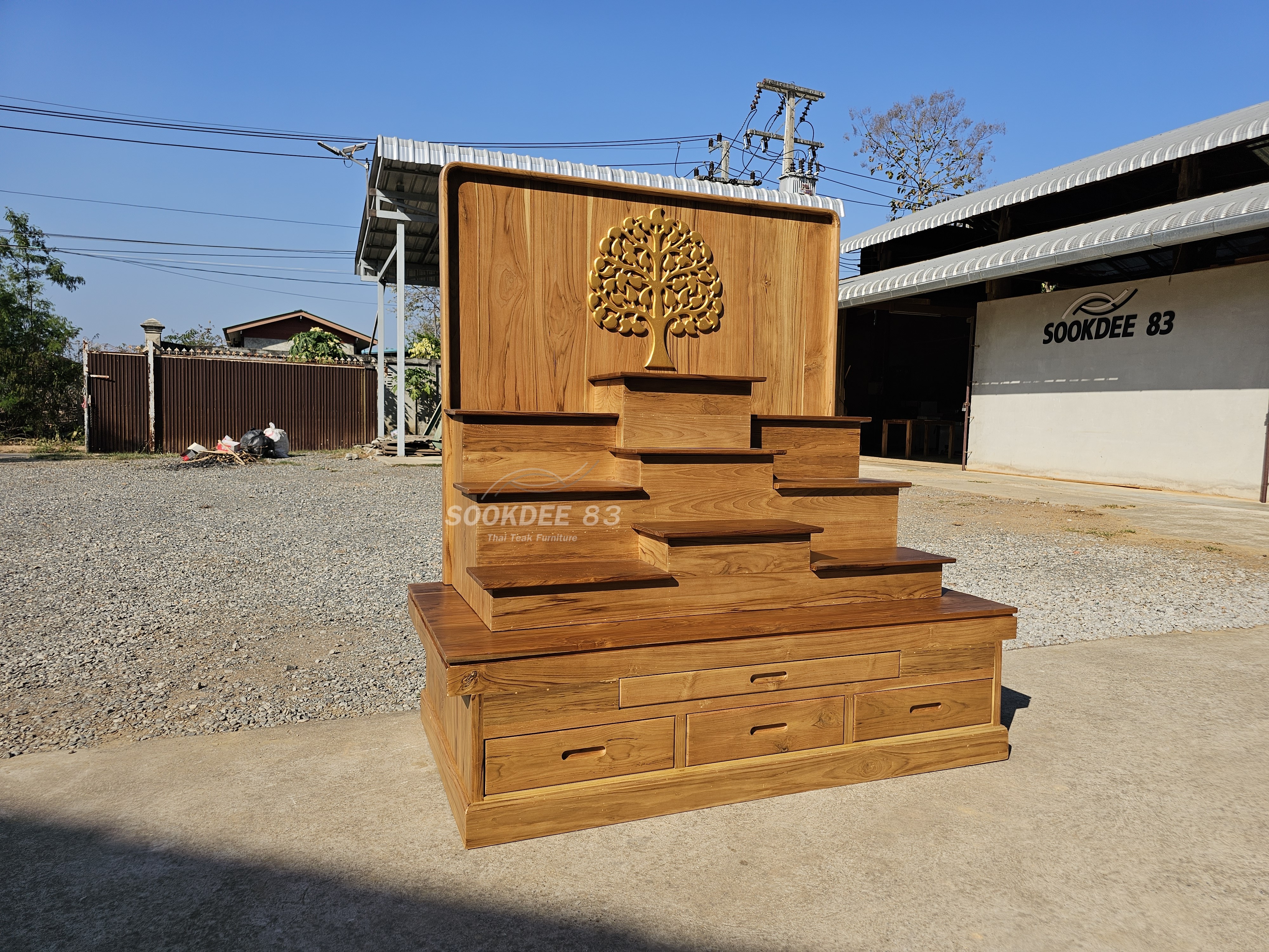 โต๊ะหมู่บูชาโมเดิร์นฉากต้นโพธิ์ (สีสัก)