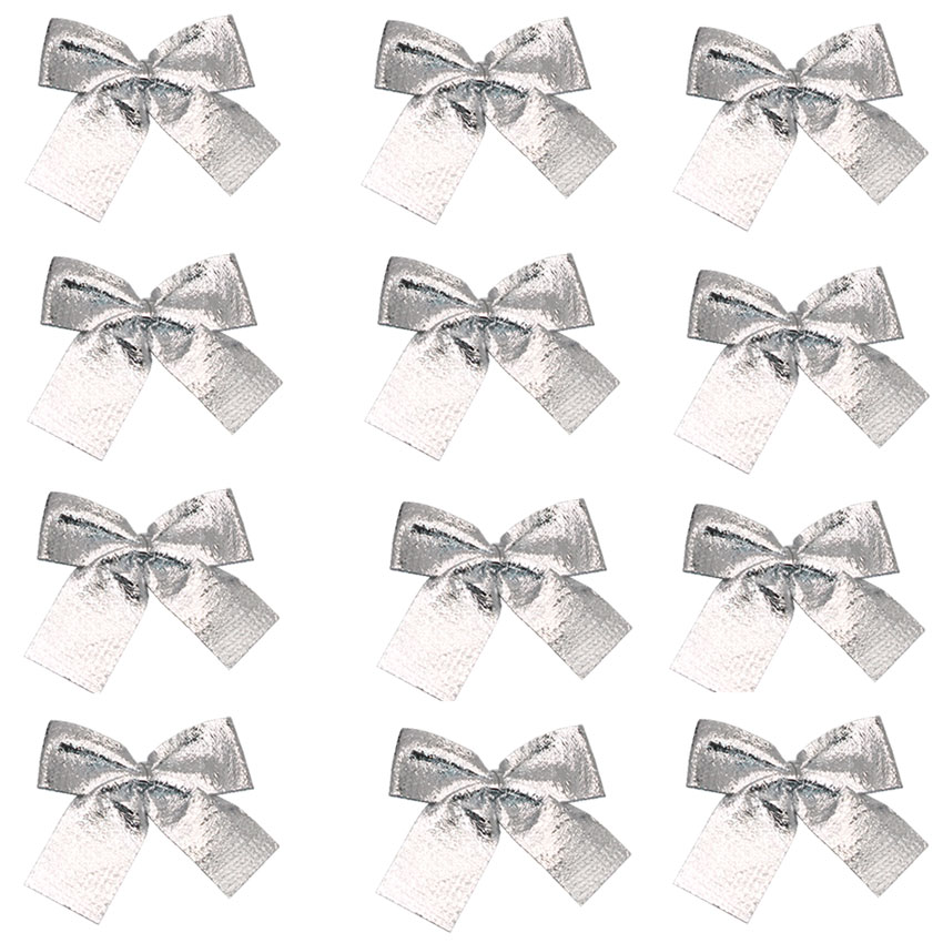 โบว์สีเงิน 12 ชิ้น โบว์ประดับต้นคริสต์มาส โบว์ผ้า โบว์ขนาดเล็ก อุปกรณ์ตกแต่งต้นคริสต์มาส Christmas Tree Decoration Ribbon