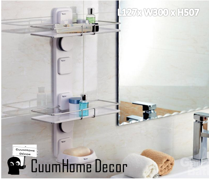 DIY-04 -3 in1- ชั้นวางของ ฐานเรียบ x2 และถาดใส่สบู่ แนวตั้ง ไม่ต้องเจาะผนัง