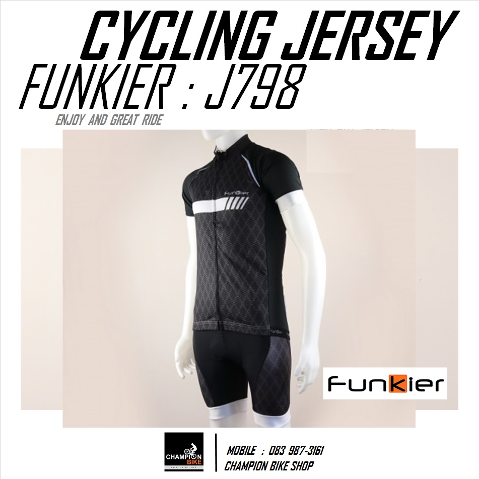 เสื้อจักรยาน FUNKIER : J798 TIVOLI MEN PRO SS CYCLING JERSEY สีดำ-ขาว