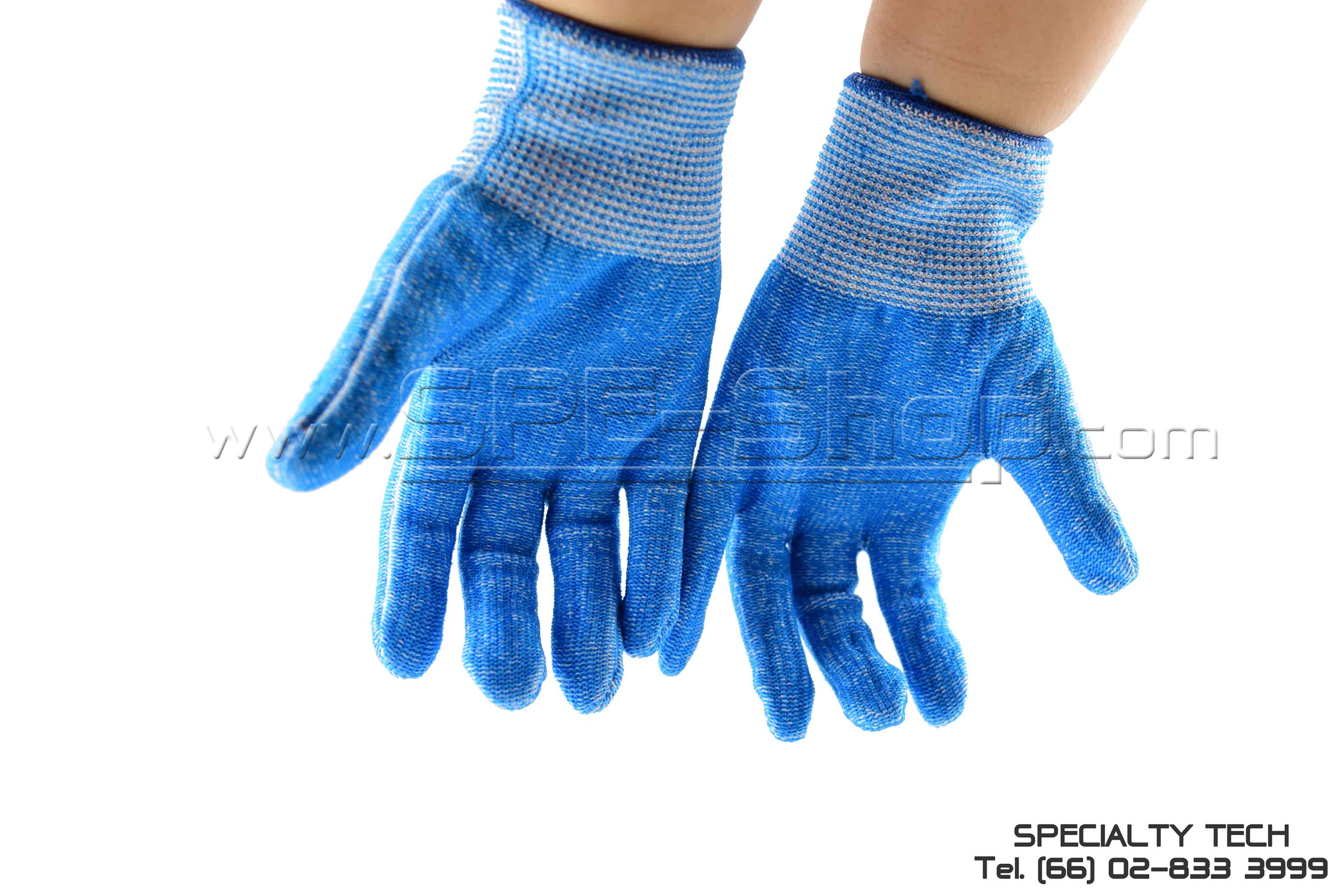 ถุงมือถักกันบาดเส้นด้าย Dyneema/Tsunooga สีฟ้า