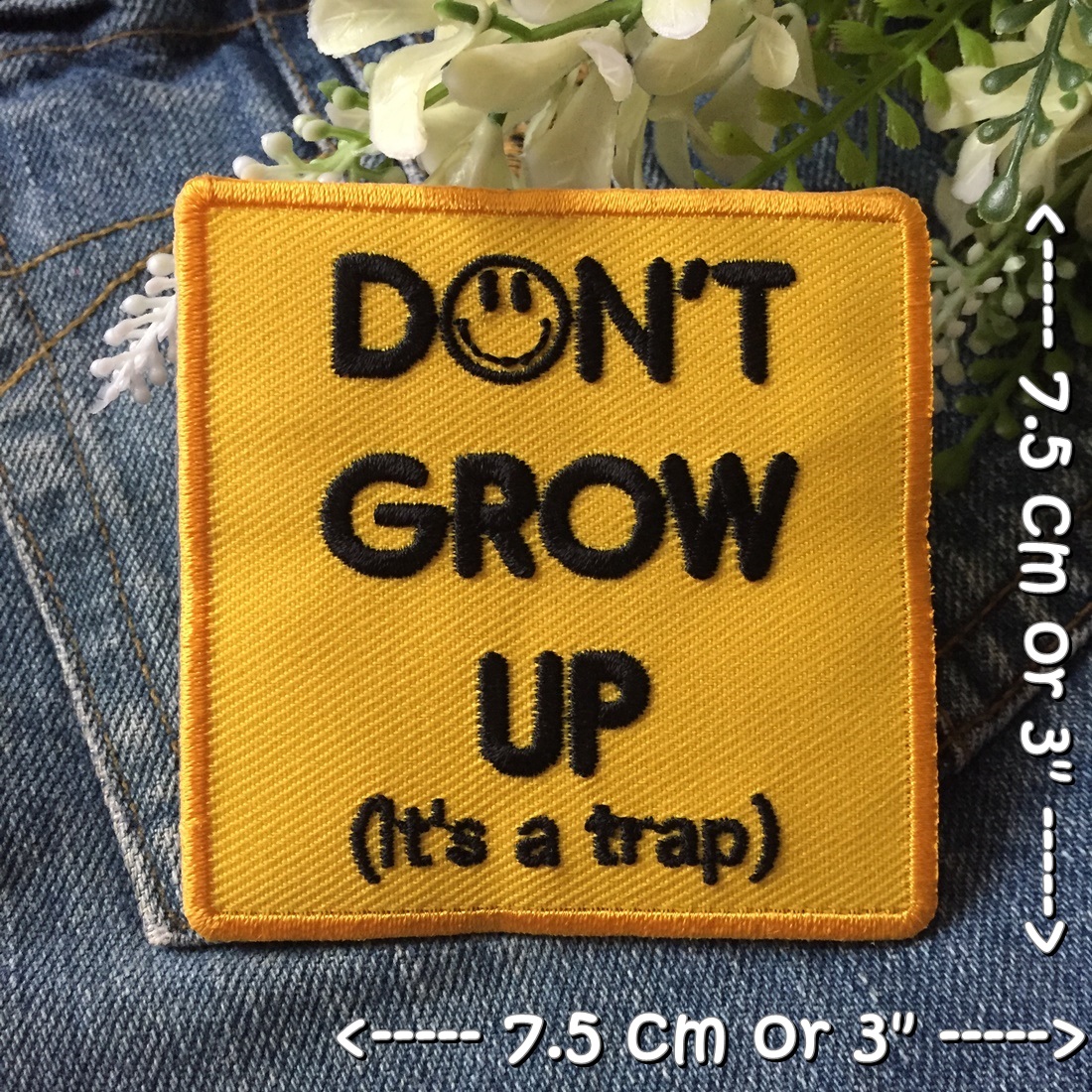 Don't grow up ตัวรีดติดเสื้อ อาร์มรีด อาร์มปัก ตกแต่งเสื้อผ้า หมวก กระเป๋า แจ๊คเก็ตยีนส์ Quote Embroidered Iron on Patch