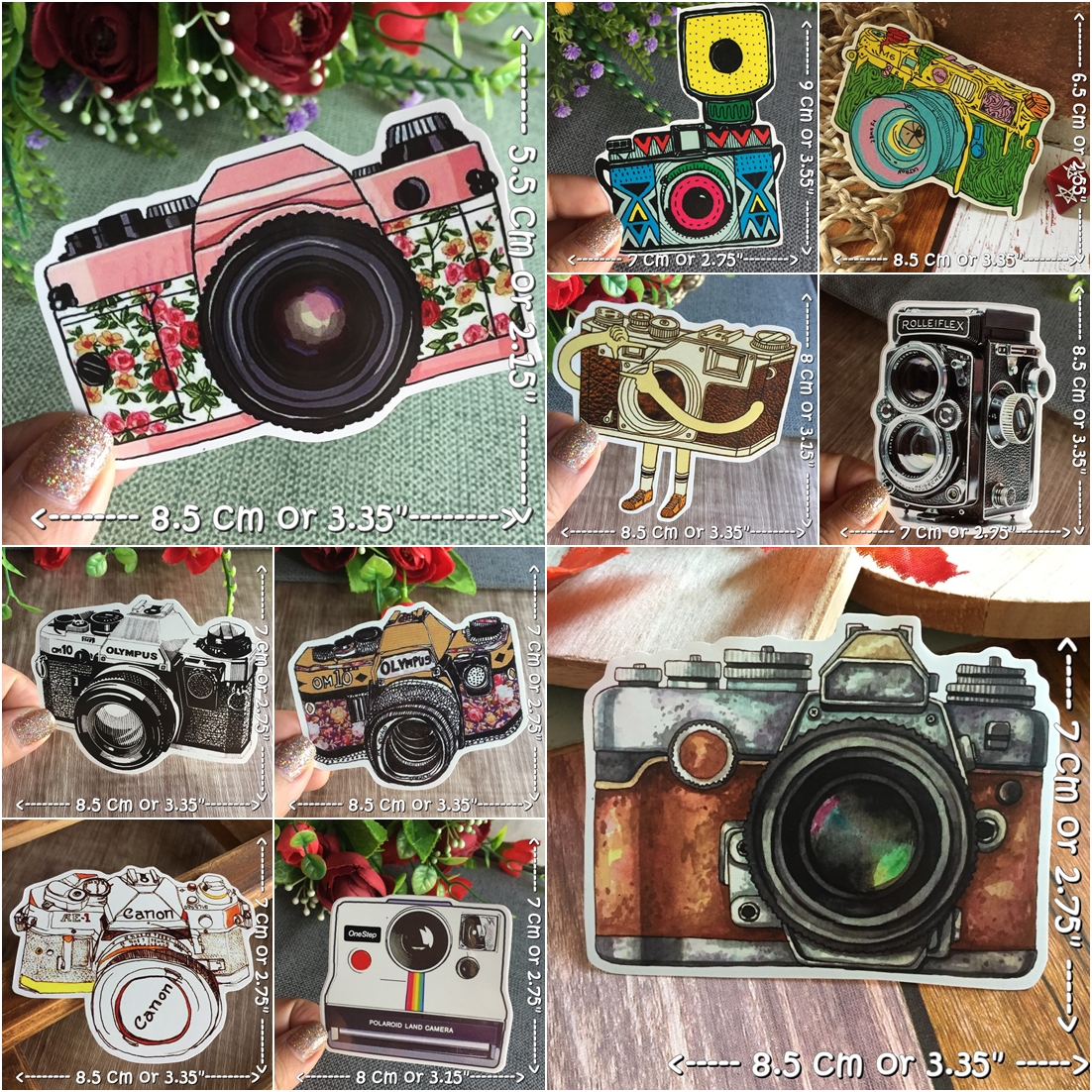 กล้องถ่ายรูป วินเทจ สติกเกอร์ เคลือบกันน้ำ ลายแนวๆ ไดคัท ติดกระเป๋าเดินทาง โน้ตบุ๊ค เคสโทรศัพท์ กระบอกน้ำ Waterproof Decal Sticker