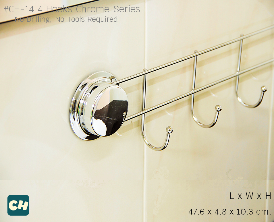 CH-14 ตะขอ 4 ตำแหน่ง รุ่น Chrome Series ไม่ต้องเจาะผนัง