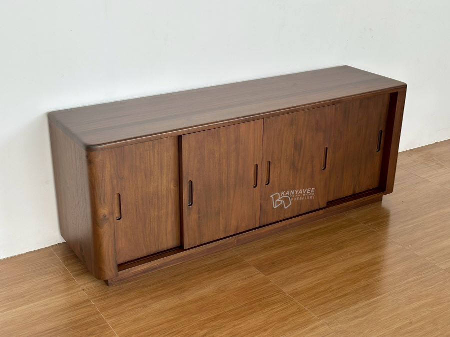 ตู้ทีวีมินิมอลไม้สัก สีวอลนัทอ่อน