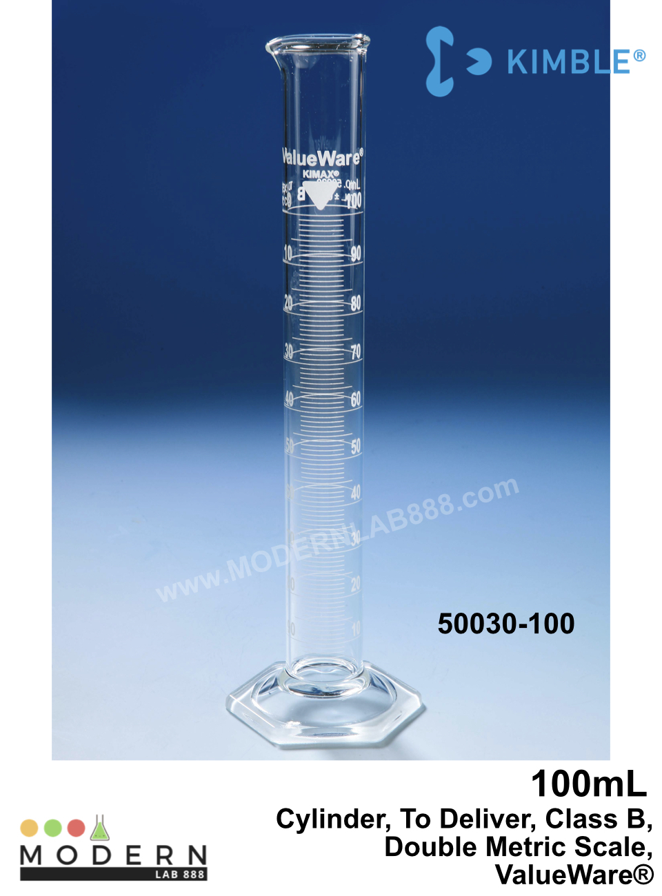 100mL., Cylinder, To Deliver, Class B, Double Metric Scale, ValueWare®