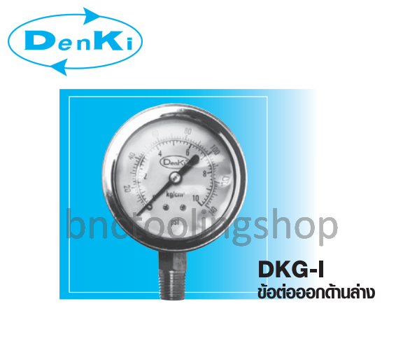 เพรชเชอร์เกจวัดแรงดันแบบมีน้ำมัน หน้าปัด 2.5นิ้ว,Pressure Gauge Oil type Dial Size 2.5",Denki,DKG-I-2.5-1/4x0-5kg/cm²