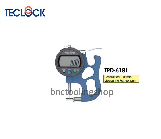 ไดอัลเกจวัดความหนา ขนาด 12มิล ความละเอียด 0.01มิล,Dial Thickness Gauge Range 12mm Graduation 0.01mm,TECLOCK,TPD-618J