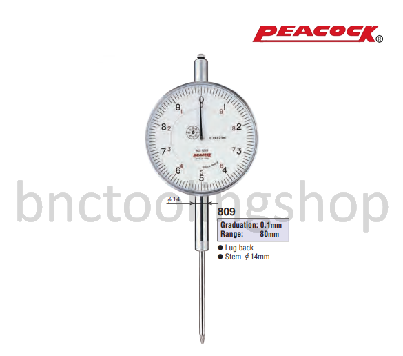 ไดอัลเกจขนาด 80มิล ความละเอียด 0.1มิล,Long Travel Dial Gauges Range 80mm Graduation 0.1mm,Peacock,809