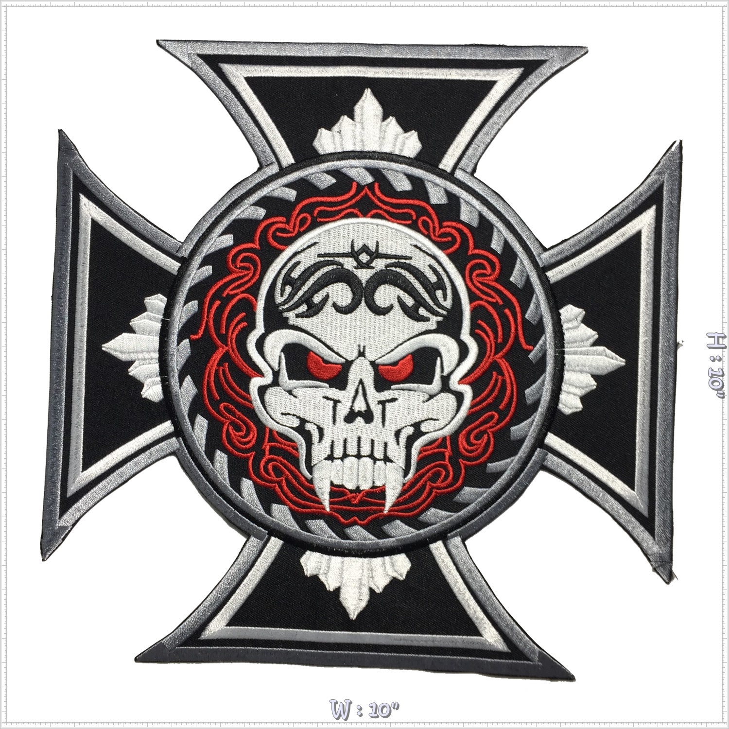 กะโหลก Chopper มอเตอร์ไซด์ ตัวรีดติดเสื้อ อาร์มรีด อาร์มปัก ตกแต่งเสื้อผ้า หมวก กระเป๋า แจ๊คเก็ตยีนส์ Embroidered Iron on Patch ขนาดใหญ่