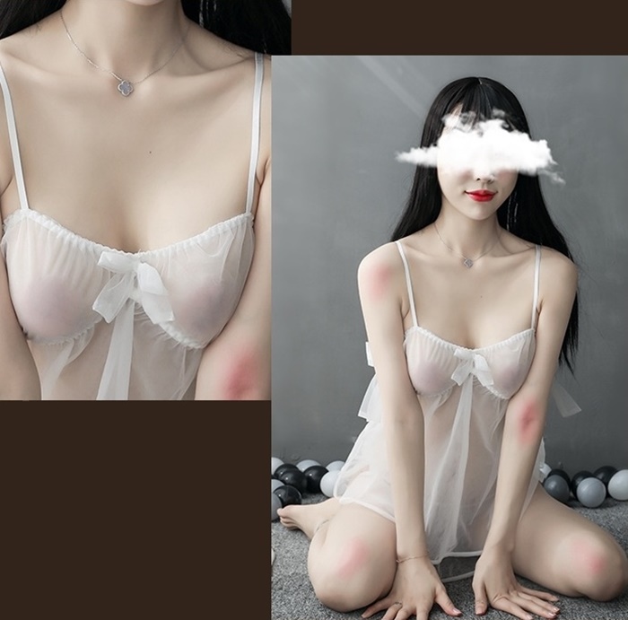 N823 ชุดนอนเซ็กซี่ ชุดนอนซีทรูสวมใส่แบบใช้สายคล้องไหล่ ตัวชุดเย็บตกแต่งโบว์ตามภาพมาพร้อมกับกางเกงในผ้าซีทรูเข้าชุดตามรูปถ่ายสินค้าจริงค่ะ