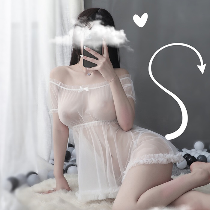 N822 ชุดนอนเซ็กซี่ ชุดนอนอีโรติกเป็นผ้าซีทรูสวมใส่แบบเสื้อปาดไหล่เอวจั้ม มาพร้อมกับกางเกงในซีทรูตามรูปถ่ายสินค้าจริงเลยค่ะ