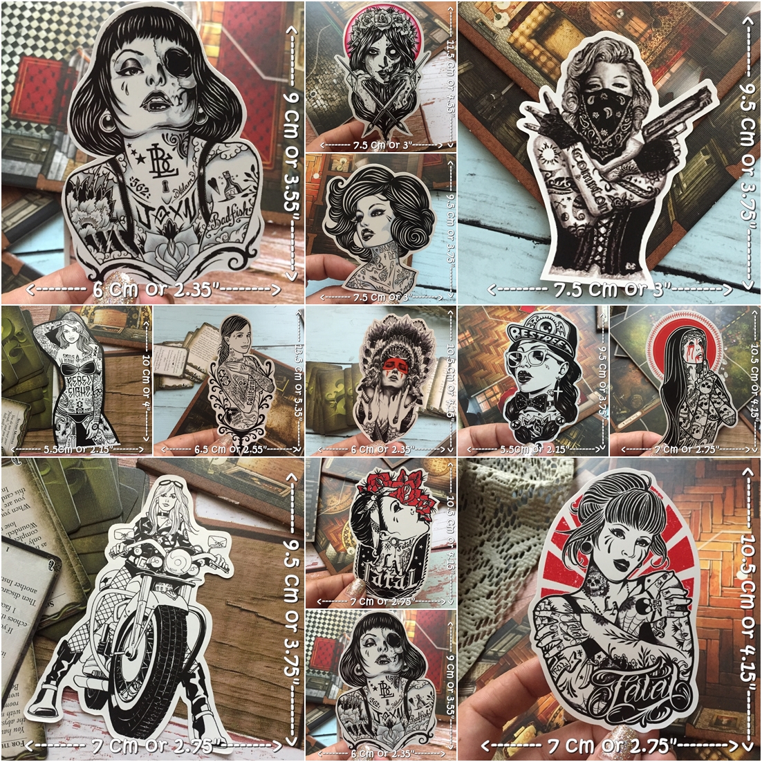 Tattoo Street Girl สติกเกอร์ เคลือบกันน้ำ ติดกระเป๋าเดินทาง มอเตอร์ไซด์ Laptop เคสโทรศัพท์ กระบอกน้ำ Waterproof Decal Sticker