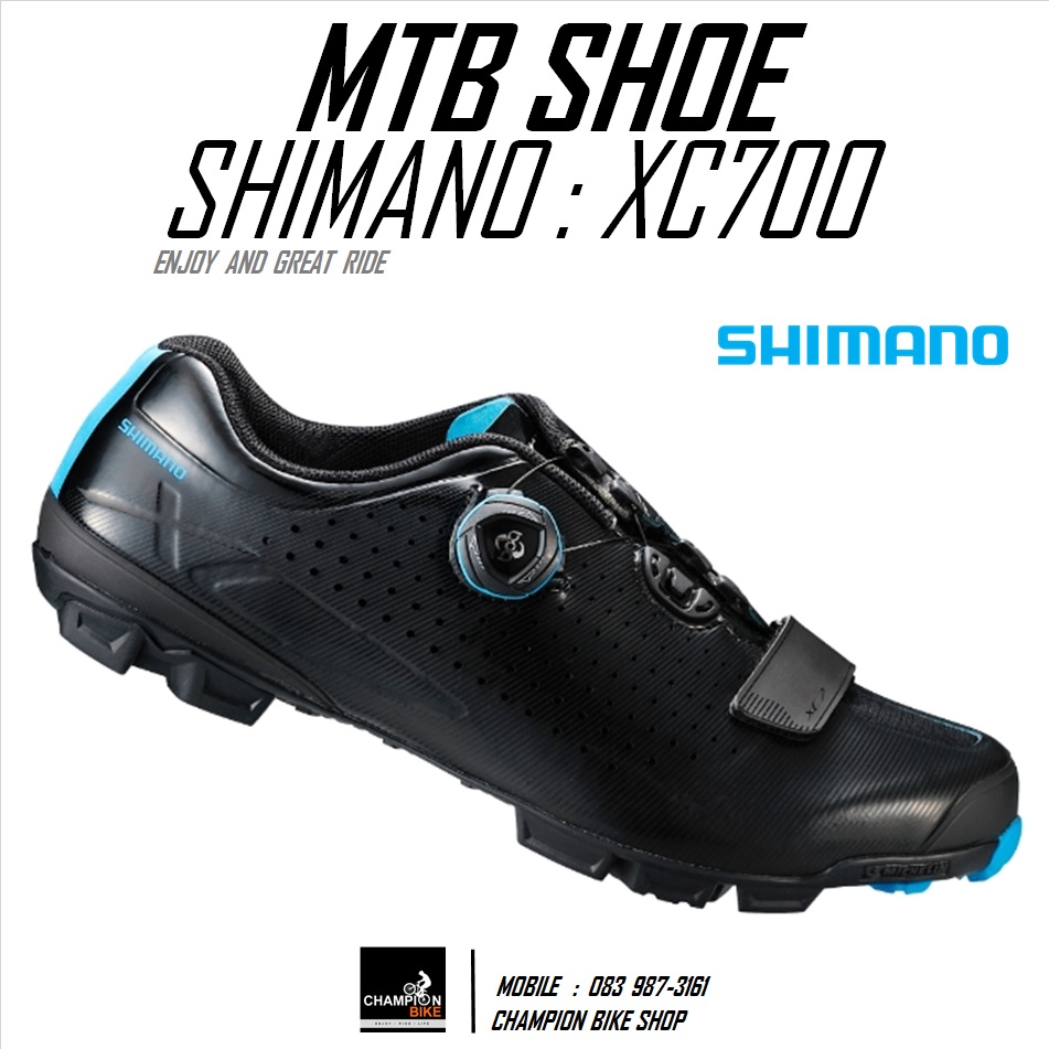 รองเท้าเสือภูเขา SHIMANO : XC700 MTB SHOE (WIDE Version) สีดำ-ฟ้า