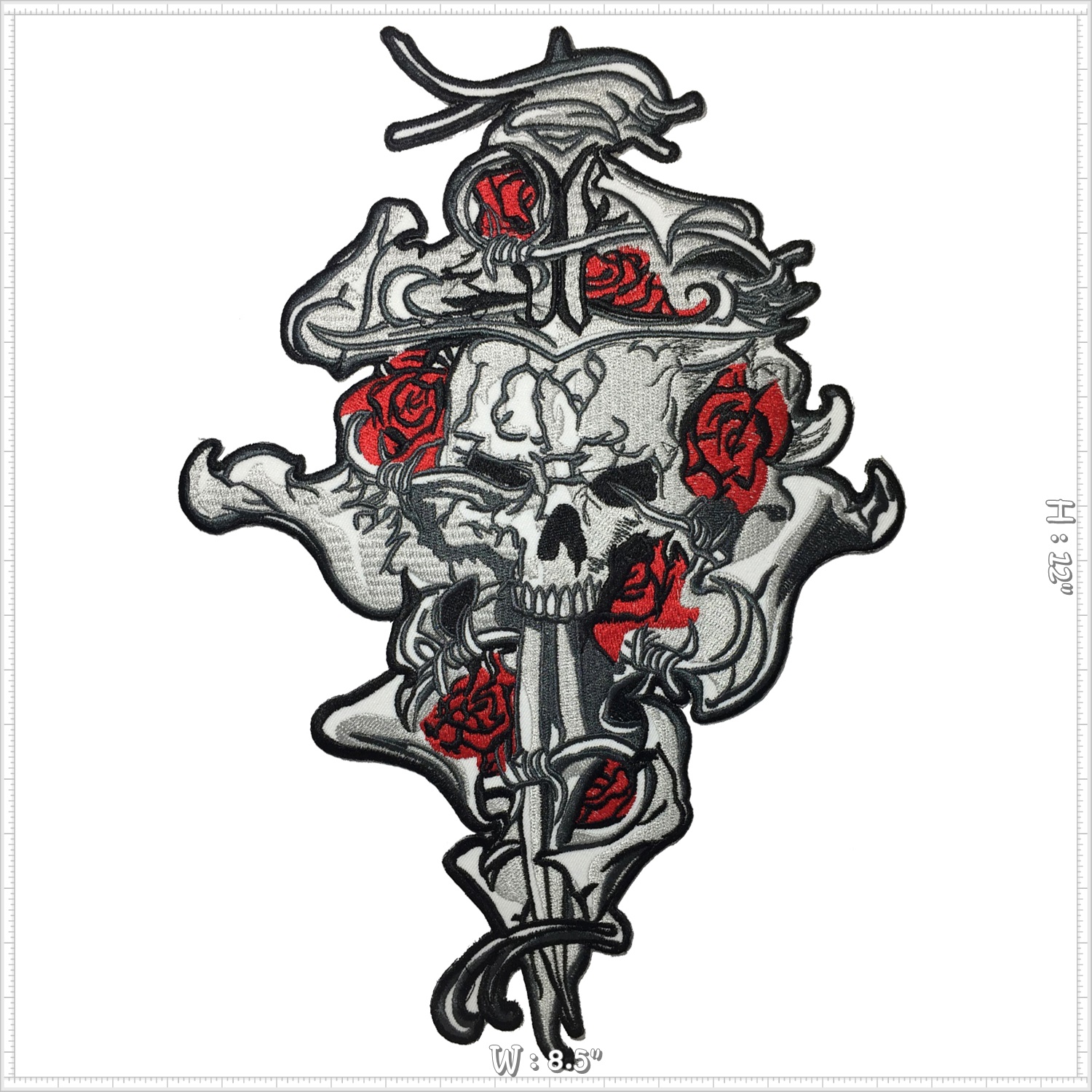 ดาบปักกะโหลก ตัวรีดติดเสื้อ อาร์มรีด อาร์มปัก ตกแต่งเสื้อผ้า หมวก กระเป๋า แจ๊คเก็ตยีนส์ Embroidered Iron on Patch ขนาดใหญ่