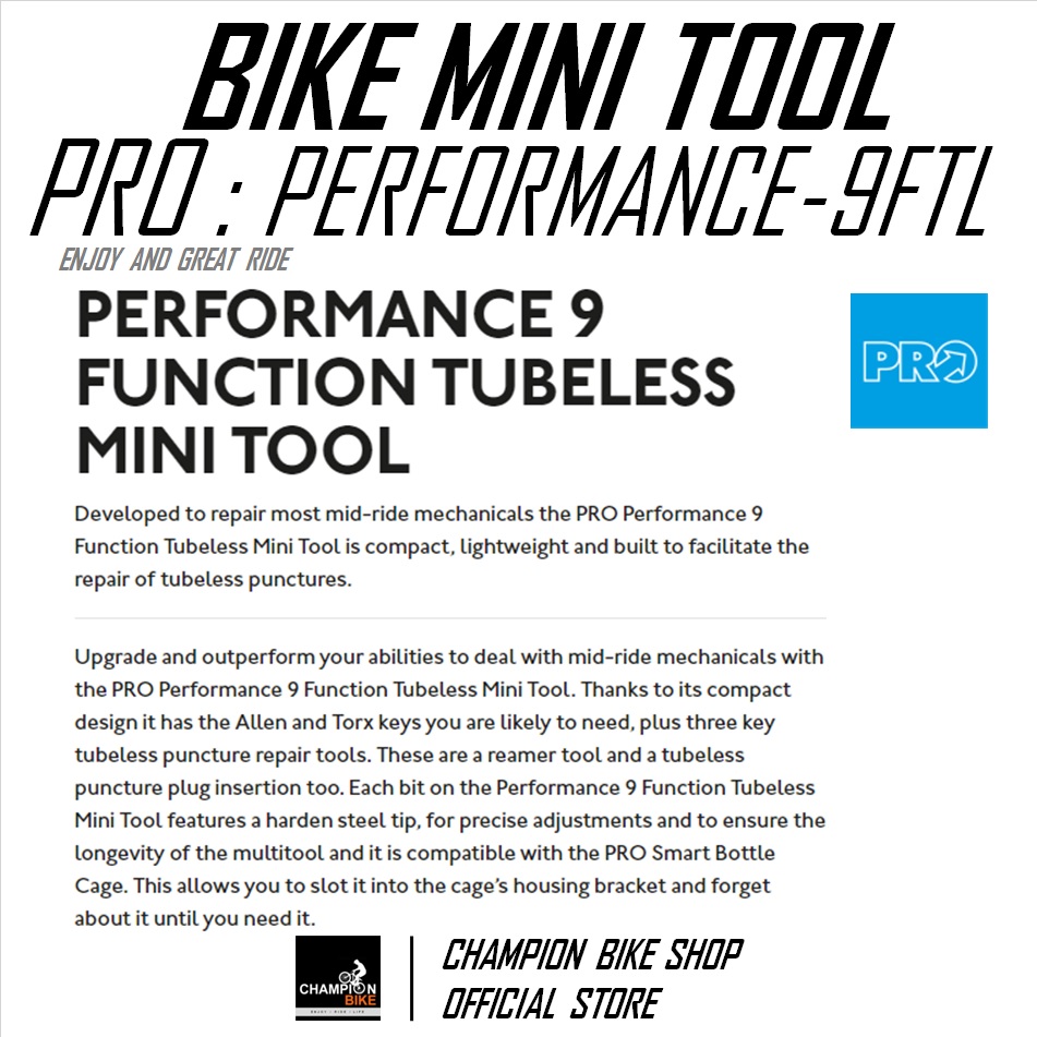 ชุดเครื่องมือพับ9ชิ้น + ชุดปะยางทูปเลส PRO : PERFORMANCE 9 FTL BIKE MINI TOOL + TUBELESS REPAIR KIT