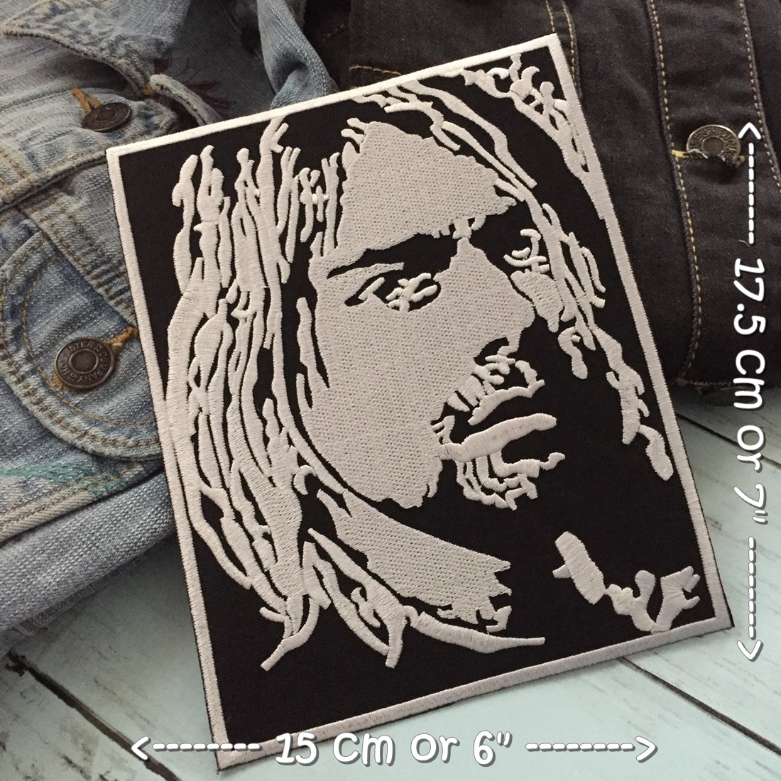 Kurt Cobain Nirvana วงร็อค ตัวรีดติดเสื้อ อาร์มรีด อาร์มปัก ตกแต่งเสื้อผ้า หมวก กระเป๋า แจ๊คเก็ตยีนส์ Embroidered Iron on Patch ไซส์ใหญ่