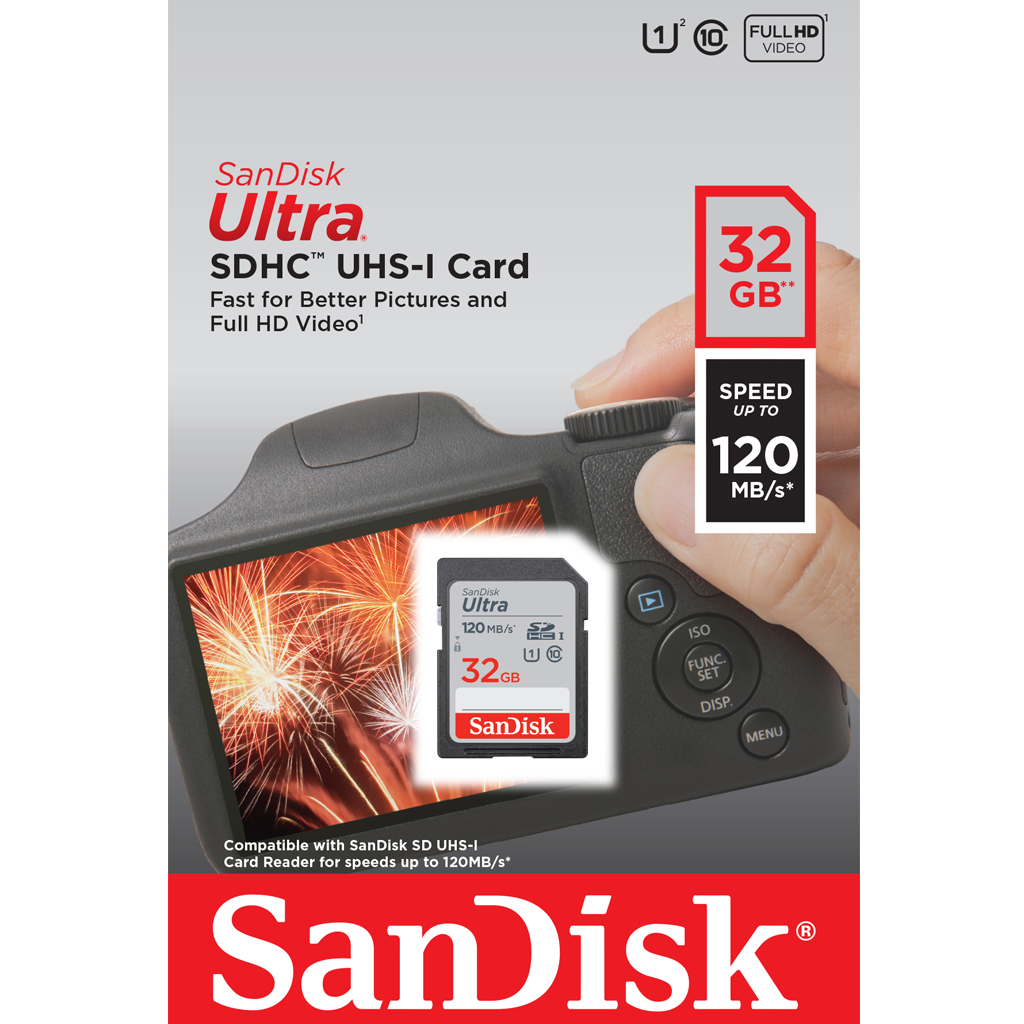 SanDisk Ultra SD Card Class10 32GB Speed 120 MB/s (SDSDUN4-032G-GN6IN) SDHC เมมโมรี่การ์ด สำหรับ SDCARD กล้องมิลเลอร์เลส DSLR Mirrorless ประกัน 10ปี