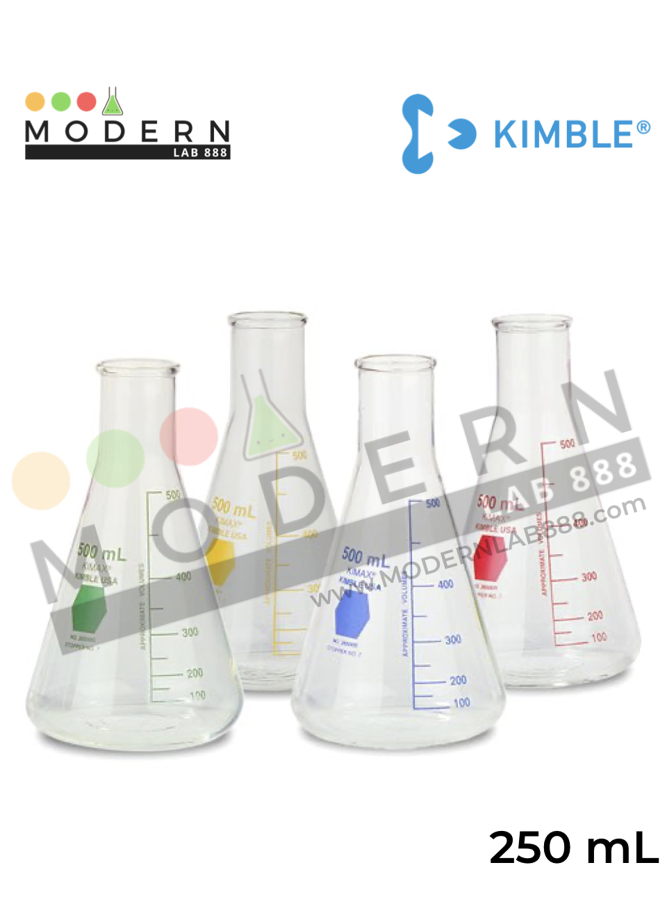 250ml. ขวดรูปชมพู่ปากแคบหลากสี / 250ml. Colorware Narrow Mouth Erlenmeyer Flasks
