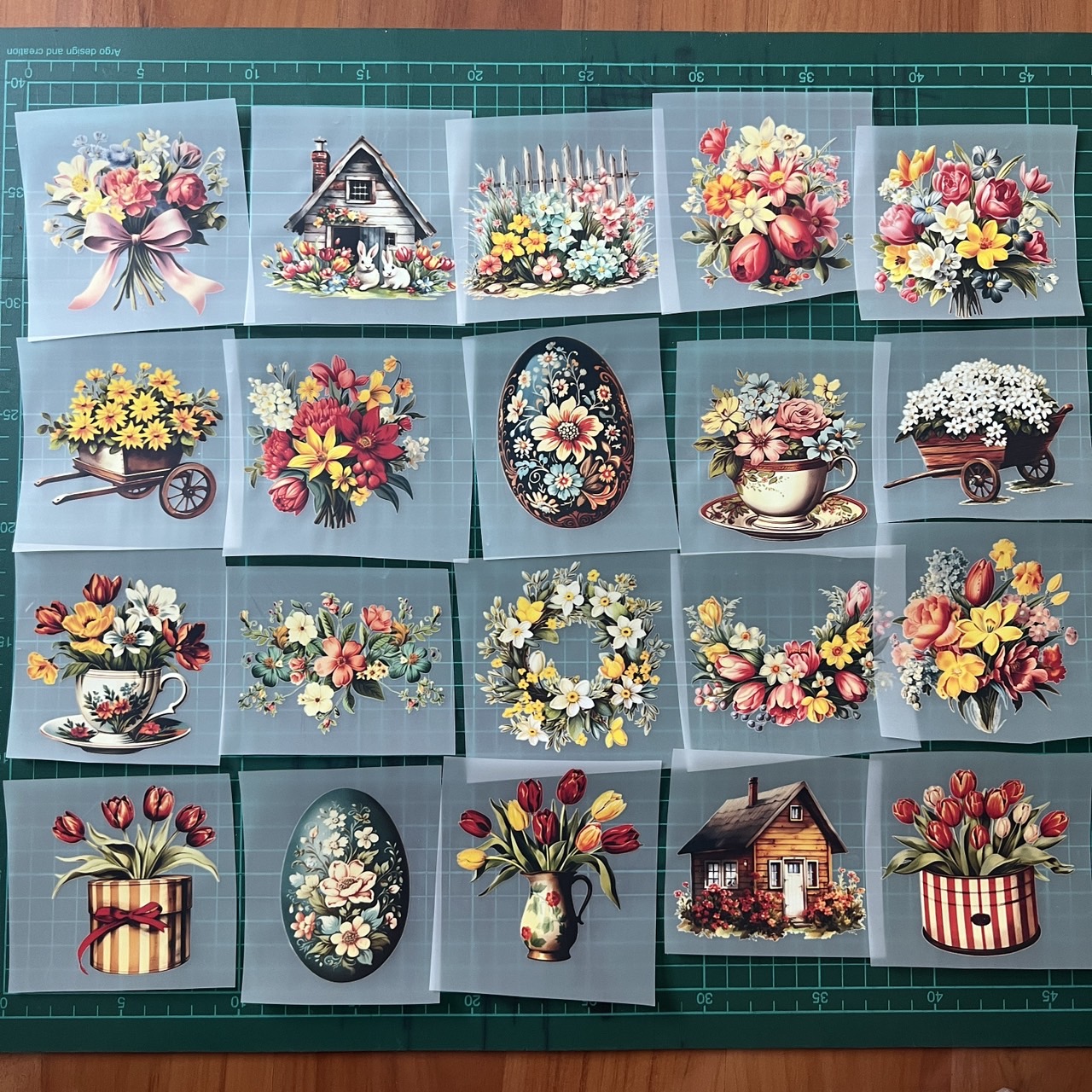 ตัวรีดติดเสื้อ ดอกไม้ วินเทจ ฟิลม์รีดร้อน พิมพ์ลาย สติกเกอร์รีดติดเสื้อ สกรีนลาย ฟิลม์ DFT DTF