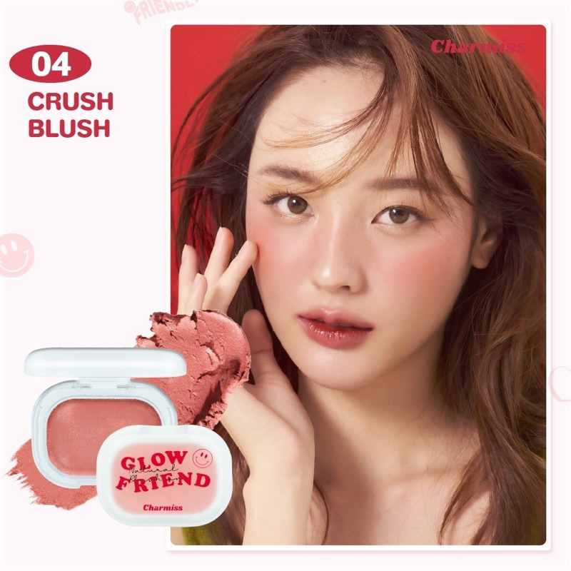Charmiss Glowfriend Natural Blush On 4g #04 Crush Blush ชาร์มิส โกลว์เฟรนด์ เนอเชอรัล บลัช ออน 4g บลัชออนเนื้อโมจิชาร์มิส นุ่ม แต่ไม่เหนียวเหนอะหนะ สี 04 Crush Blush – สีคอรัลเข้ม โทนอุ่น