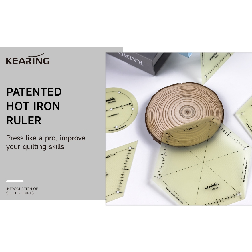 Kearing Hot Ironing Quilting Template Set ชุดเทมเพลตทนความร้อน พร้อมค่าเผื่อตะเข็บ 1/4 นิ้ว สำหรับงานควิลท์