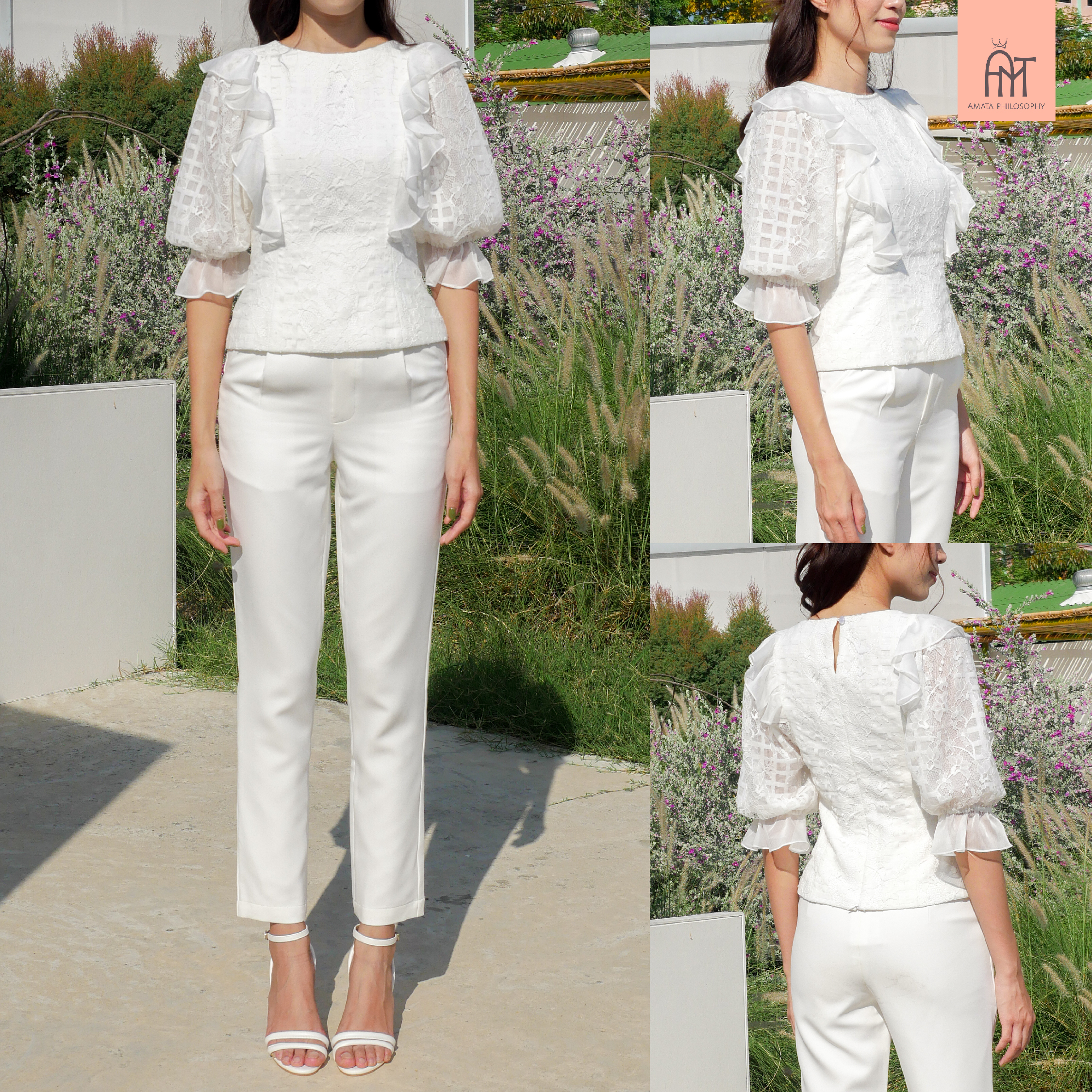 AMATA เสื้อ MELLOW สีขาว ชมพู