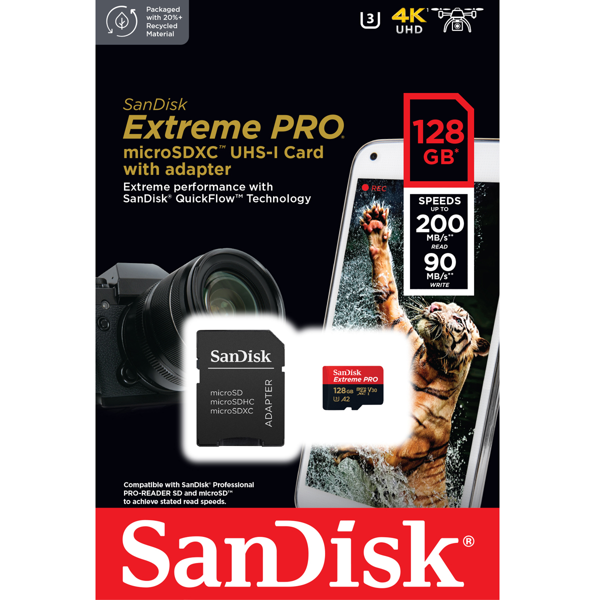 SanDisk Extreme Pro microSDXC Card V30 U3 128TB 200MB/s R, 90MB/s W (SDSQXCD-128G-GN6MA) Mobile Gaming ,Nintendo ,GoPro ประกัน Synnex ตลอดอายุการใช้งาน