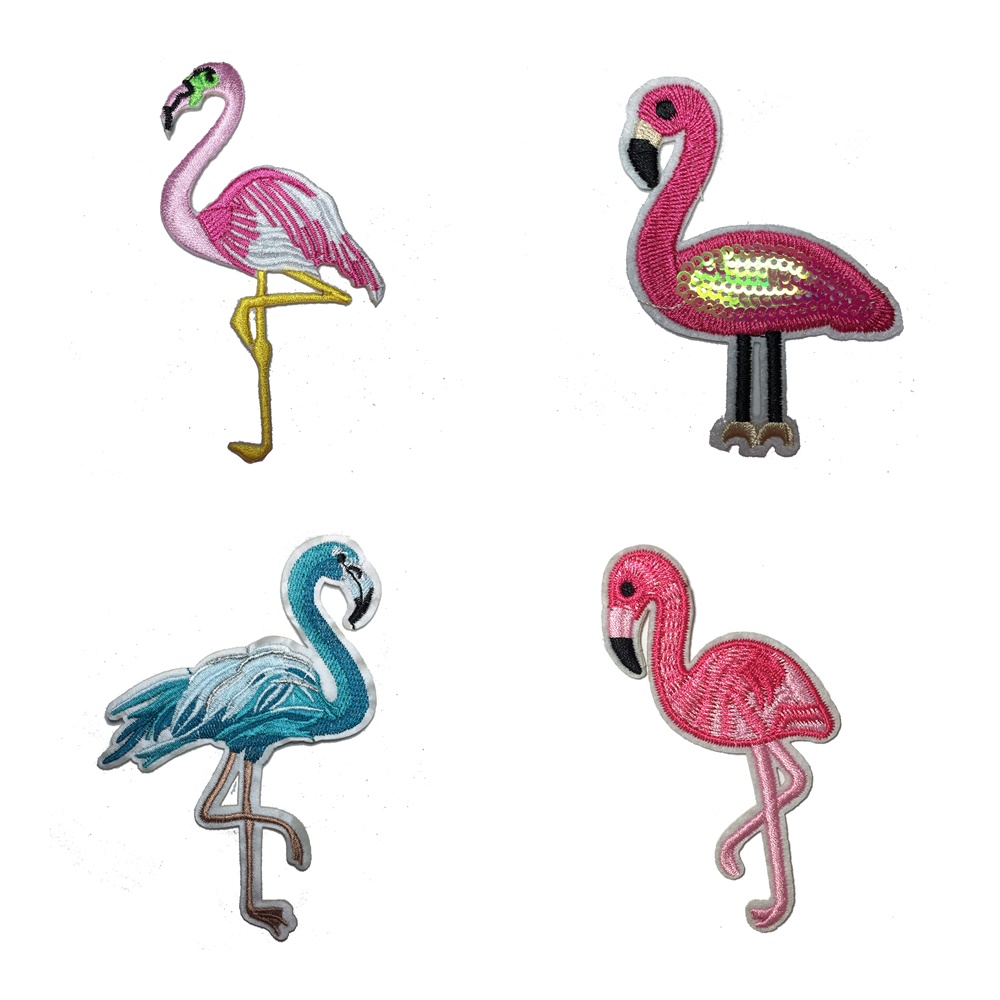 ฟลามิงโก้ ตัวรีดติดเสื้อ อาร์มรีด อาร์มปัก ตกแต่งเสื้อผ้า หมวก กระเป๋า แจ๊คเก็ตยีนส์ Cute Creature Embroidered Iron on Patch