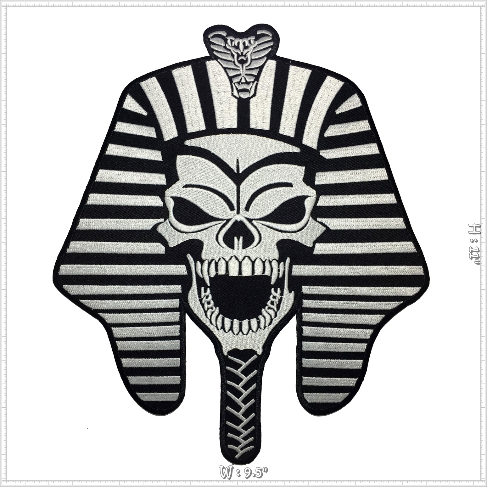 กะโหลก ฟาโรห์ ตัวรีดติดเสื้อ อาร์มรีด อาร์มปัก ตกแต่งเสื้อผ้า หมวก กระเป๋า แจ๊คเก็ตยีนส์ Embroidered Iron on Patch ขนาดใหญ่