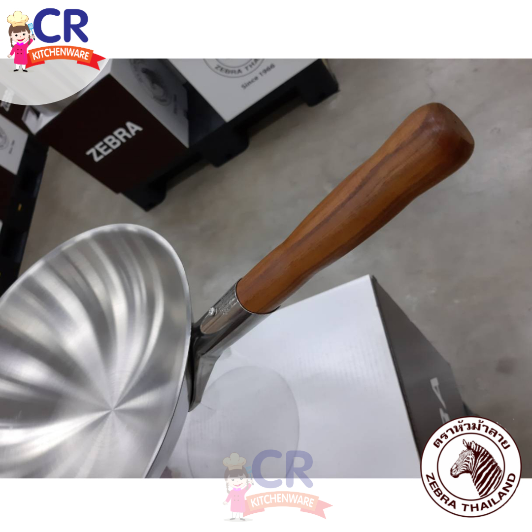 Zebra กระทะจีน Vitalux 3 ชั้น ด้ามไม้สัก ตราหัวม้าลาย