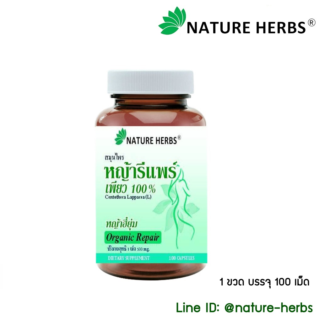 หญ้ารีแพร์ เพียว 100% แคปซูล 100 เม็ด 1 กระปุก แถมฟรี!! ชาสมุนไพรผัวหลง ขนาด 5 ซอง 1 ห่อ