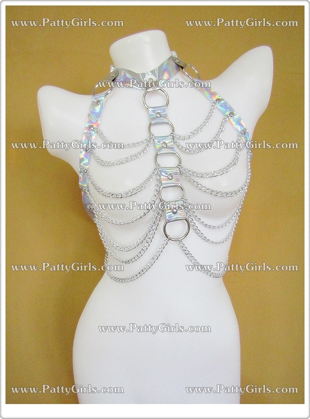 A063 บอดี้เชนบราเซ็กซี่ ชุดโซ่หน้าอกเซ็กซี่มาในแบบสายหนัง(หนังแบบบาง)แต่งด้วยห่วงเหล็กกลมและสายโซ่ สวมใส่แบบปลอกคอแล้วไปรัดด้วยเข็มขัดใสที่ด้านหลังตามรูปเลยค่ะ
